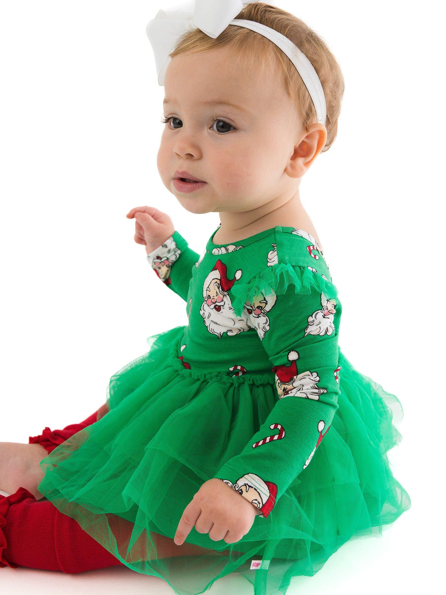 Baby Girls Green Santa Joy Flutter Tulle Long Sleeve Twirl Romper
