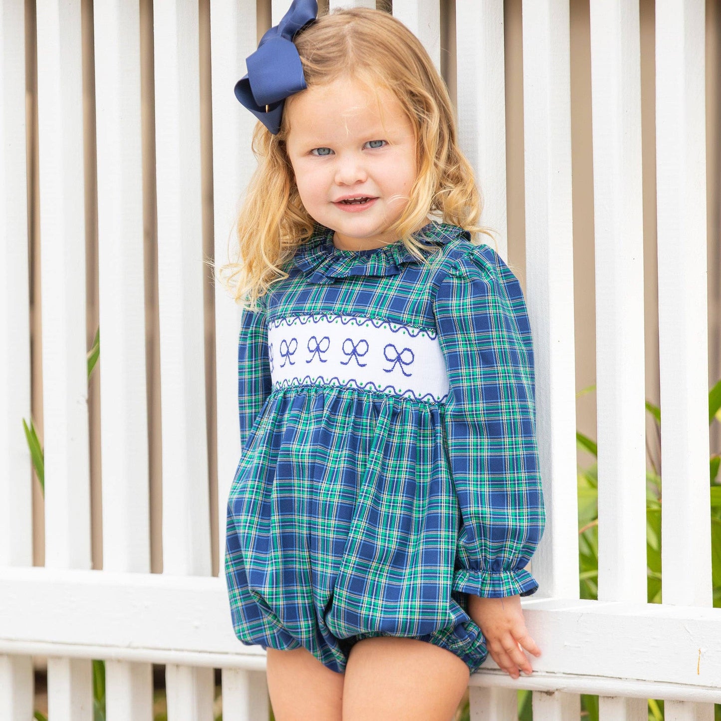 Girls Smocked Bubble - Midnight Tartan