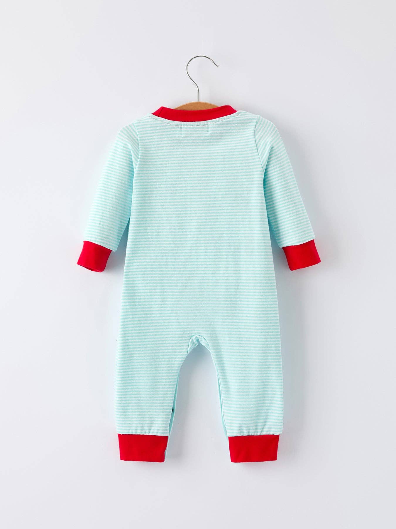 Christmas Santa Candy Cane Cookie Embroidery Baby Boys Striped Romper