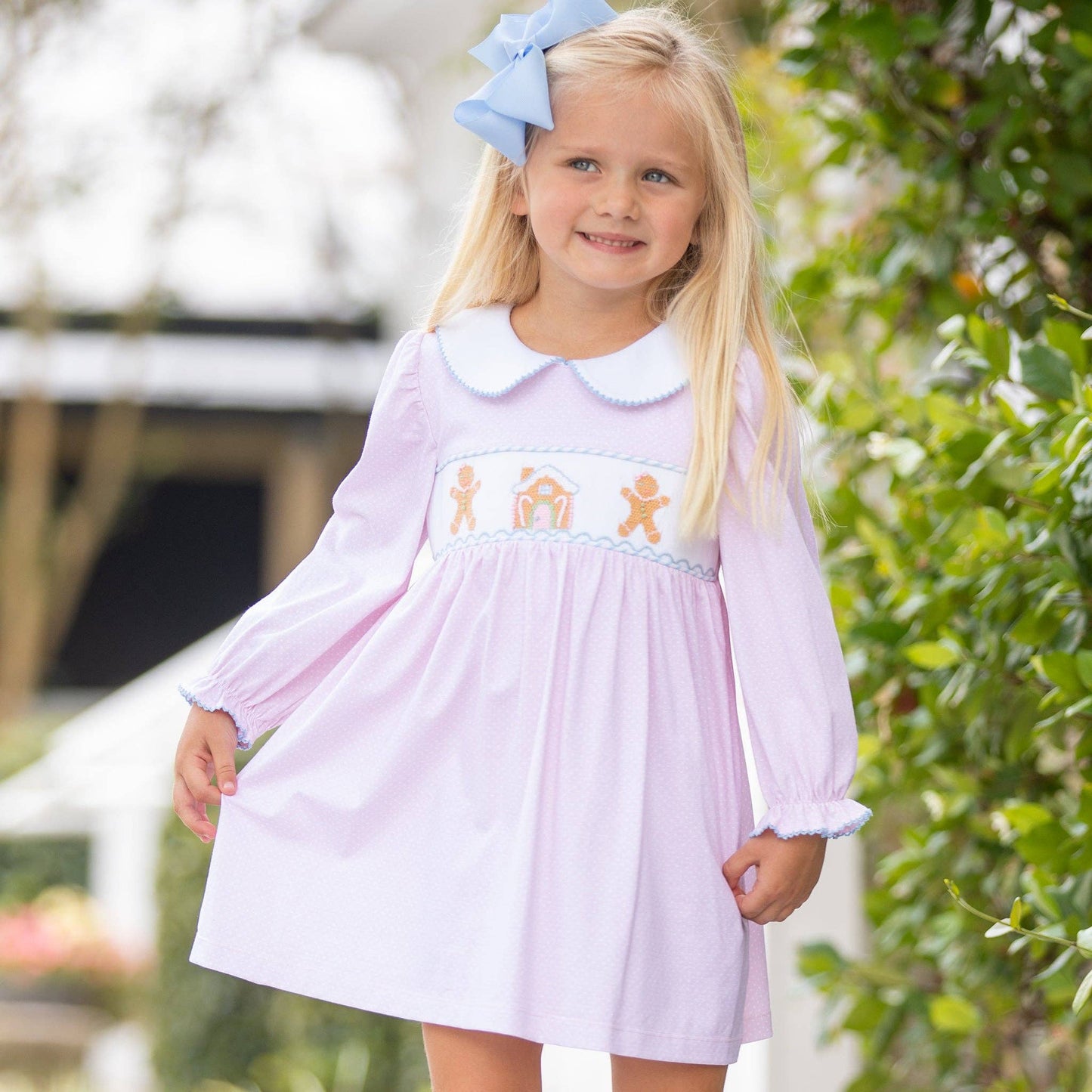 Girls Smocked Dress - Gingerbread