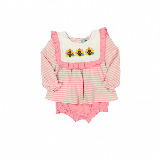 Pink Stripe Turkey Applique Bloomer Set