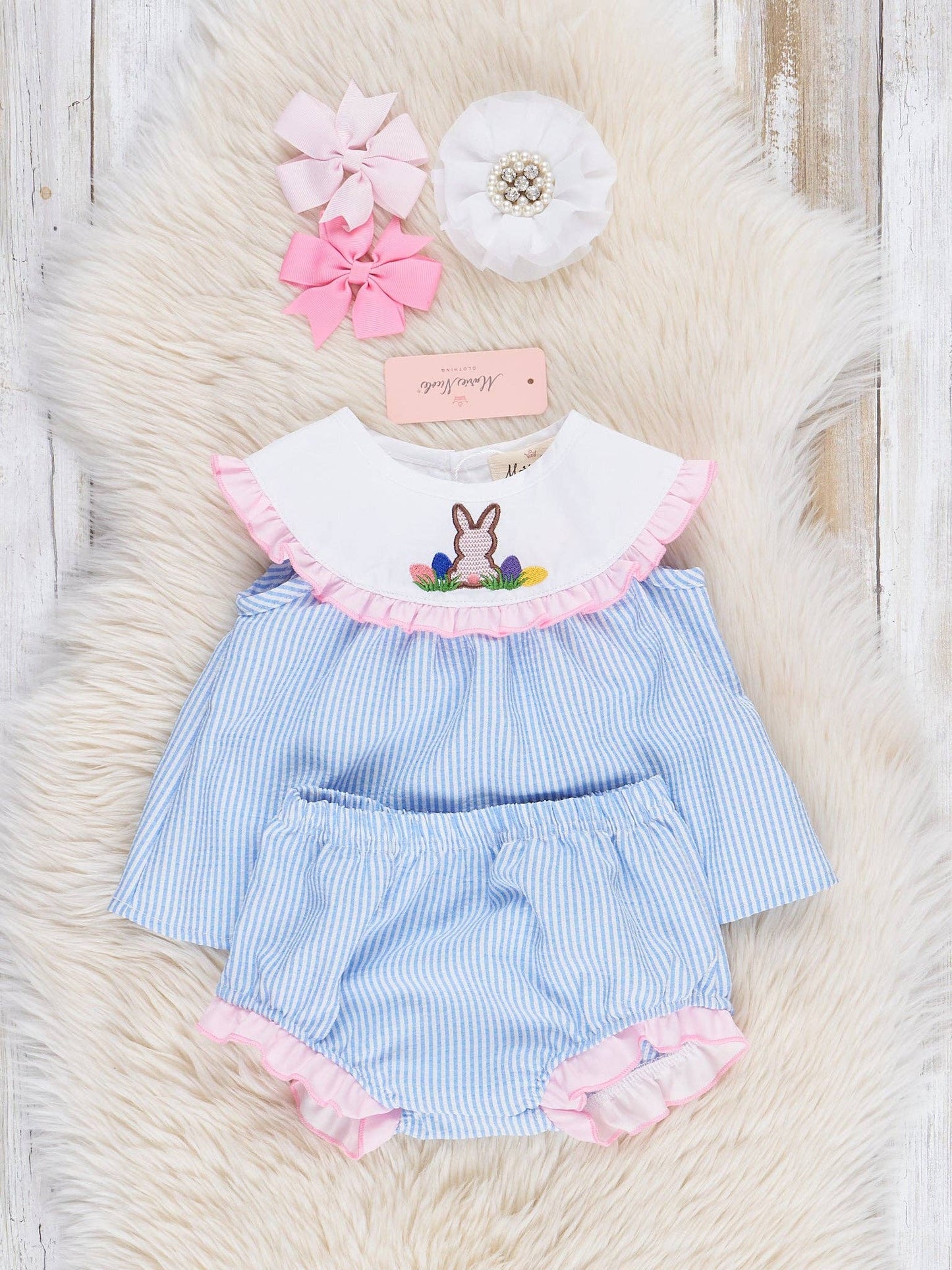 Blue Striped Poplin Bunny Vintage Bloomers Outfit