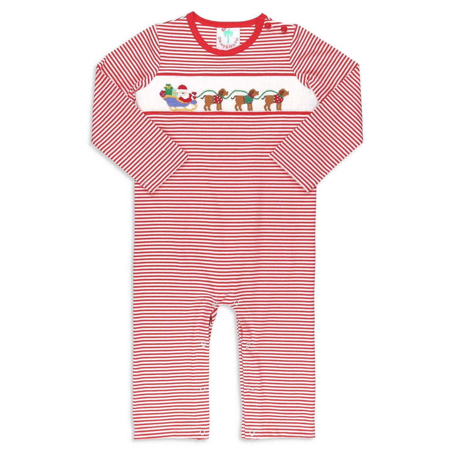 Boys Smocked Romper - Santa Dogs