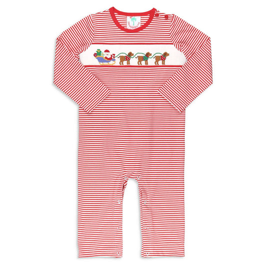 Boys Smocked Romper - Santa Dogs