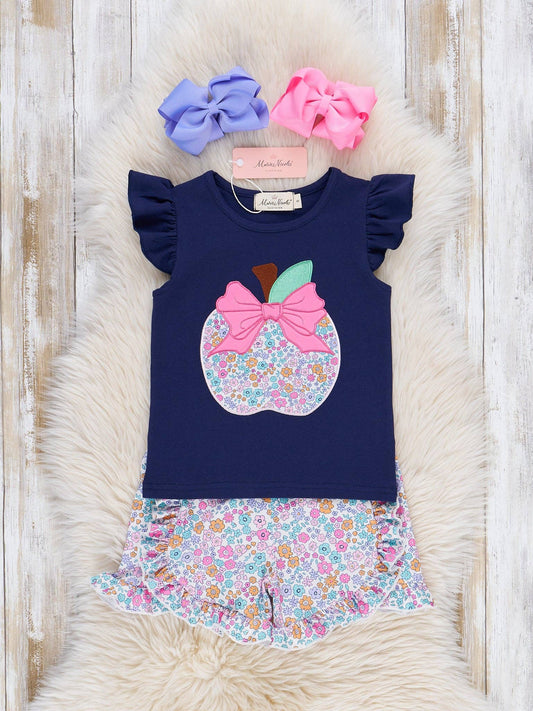 Floral Embroidered Apple Ruffle Outfit