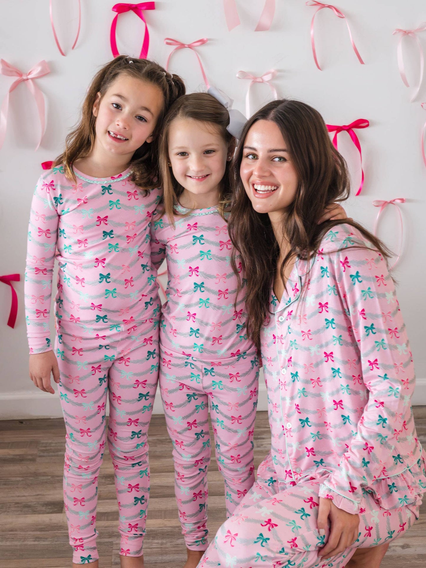 SoftSnooze™ Girls Cotton Modal Sparkle Pink Tinsel Tidings Ruffle Long Sleeve Pajama Set