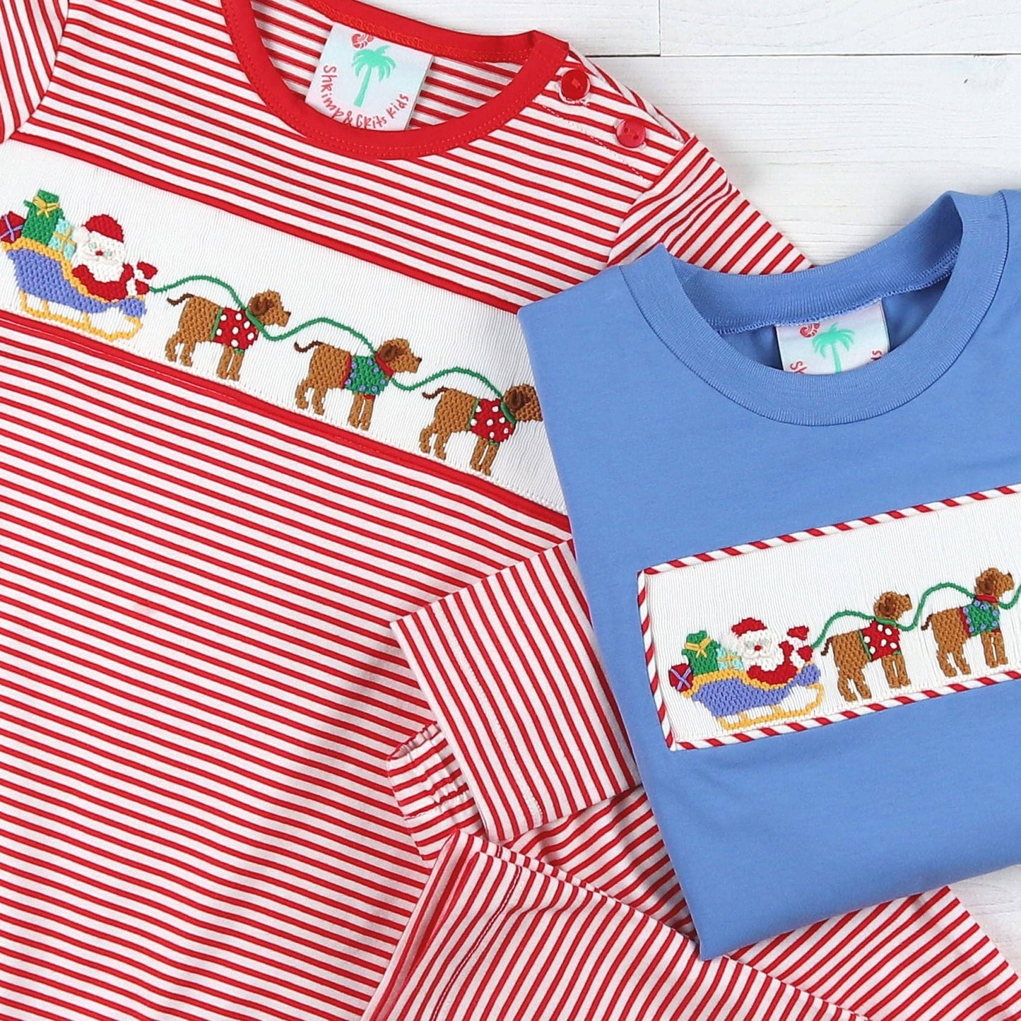 Boys Smocked Romper - Santa Dogs