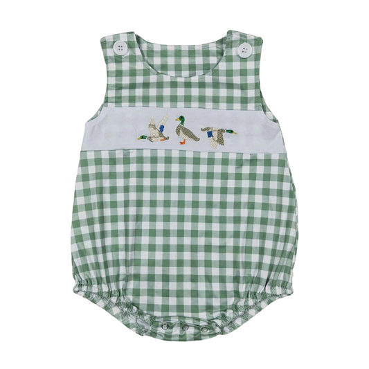 Boys Green Checkered Duck Sleeveless Romper