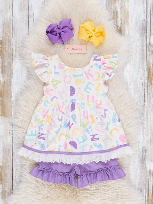 Learning Letters Lace Hem Outfit
