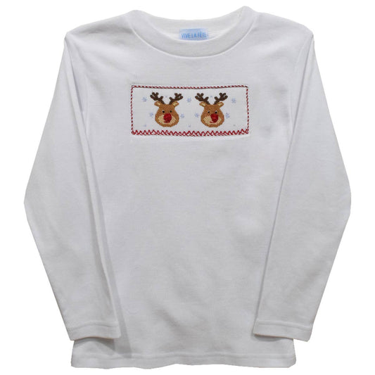 Christmas Reindeer White Knit Boys T-Shirt