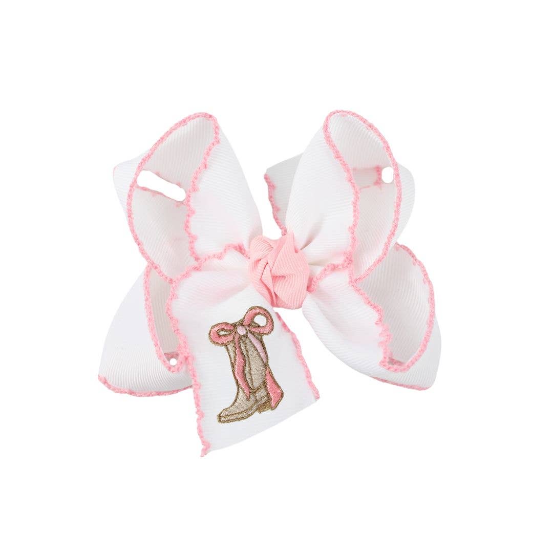 EMBROIDERED BOOT W/ BOW CROCHET EDGE HAIR BOW