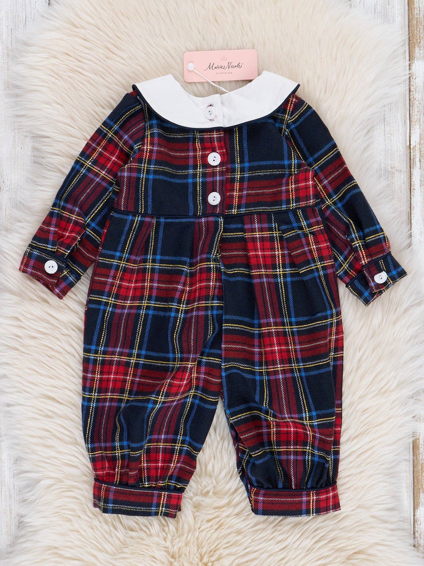 Embroidered Reindeer Plaid Romper