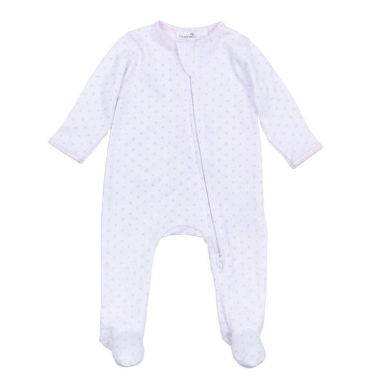 Gingham Dots Zip Footie - Pink