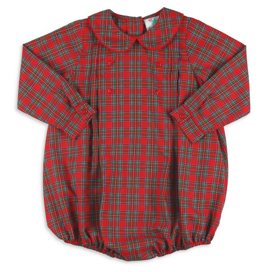 Boys Button Bubble - Christmas Plaid