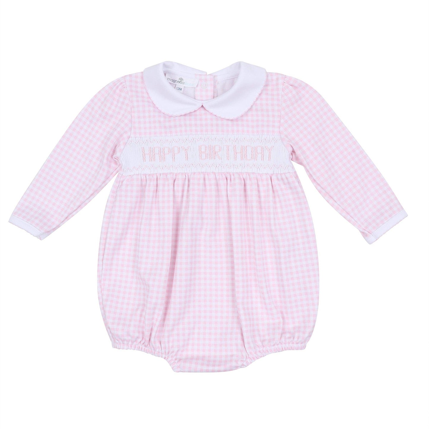 Birthday Classics Smocked Long Sleeve Bubble - Pink