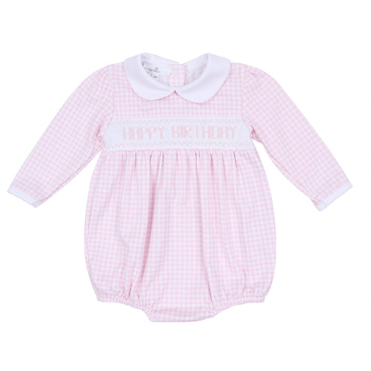 Birthday Classics Smocked Long Sleeve Bubble - Pink