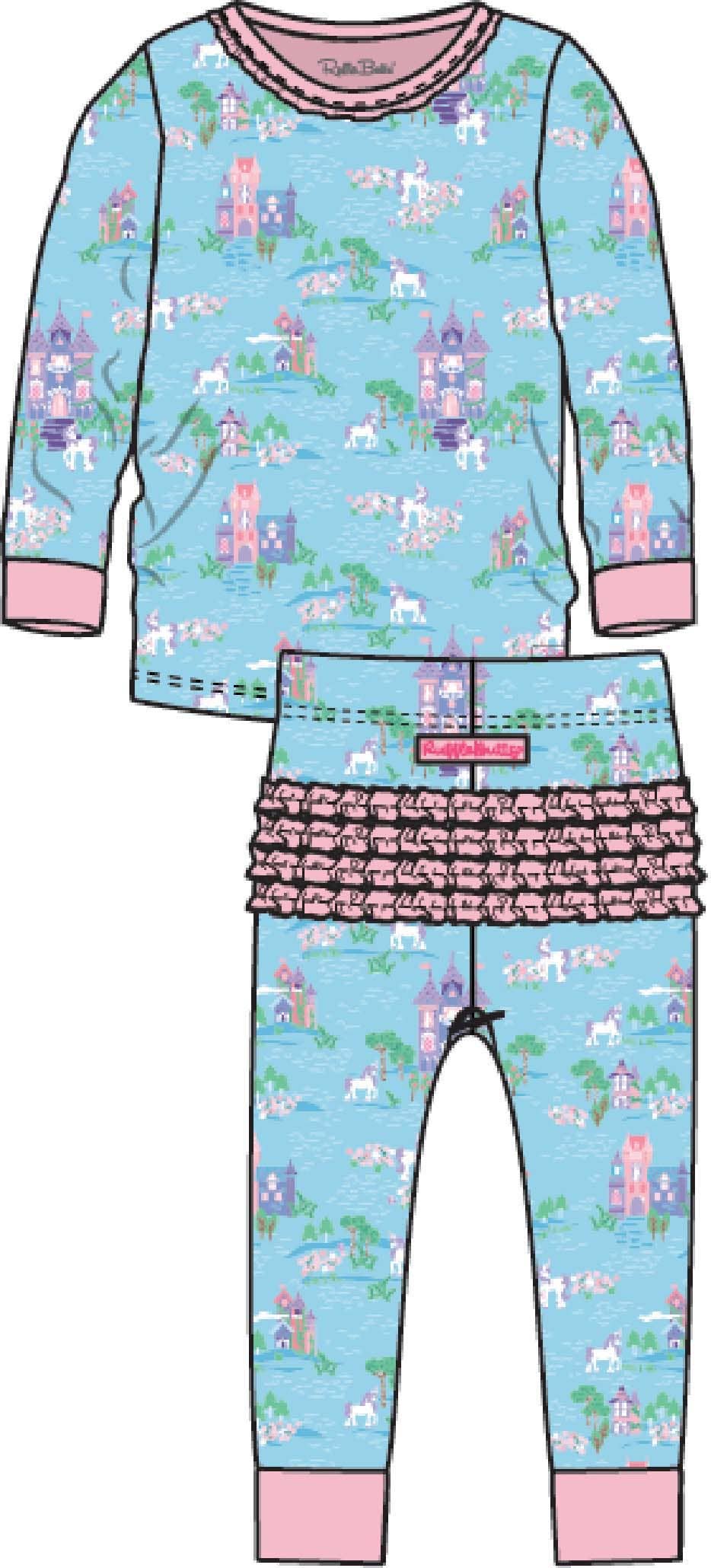 SoftSnooze™ Toddler Girls Bamboo Viscose Once Upon a Castle Ruffle Long Sleeve Pajama Set with Signature Rear Ruffles