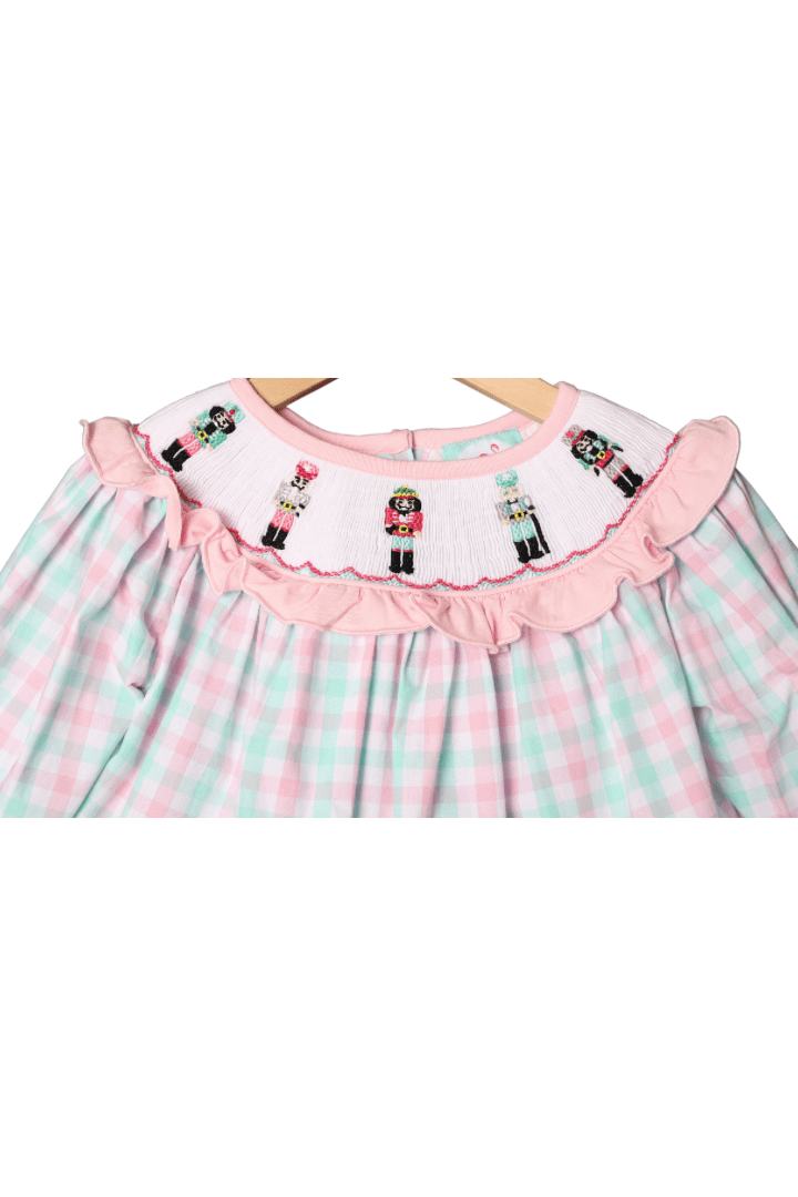 Smocked Pink and Mint Gingham Nutcracker Bubble