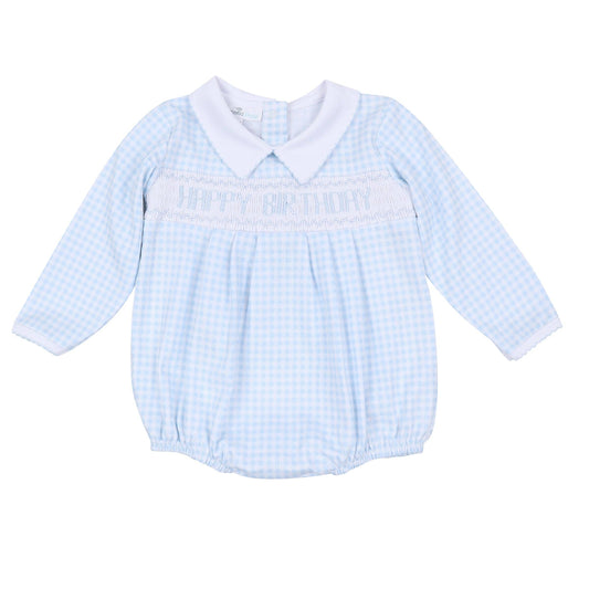 Birthday Classics Smocked Long Sleeve Bubble - Light Blue