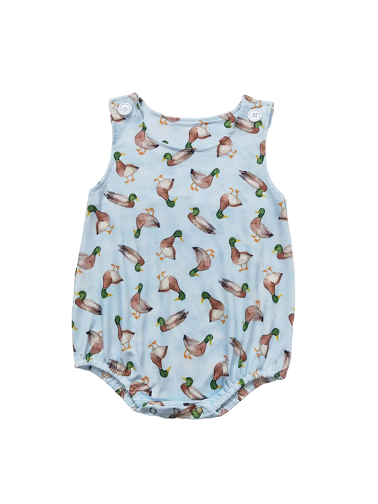 Baby Boys Ducks Green Sleeveless Summer Romper