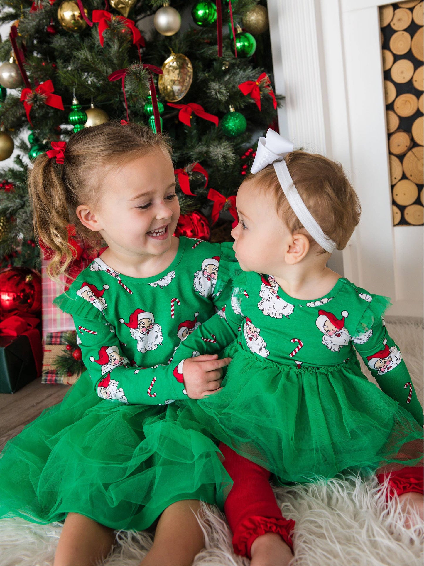 Baby Girls Green Santa Joy Flutter Tulle Long Sleeve Twirl Romper