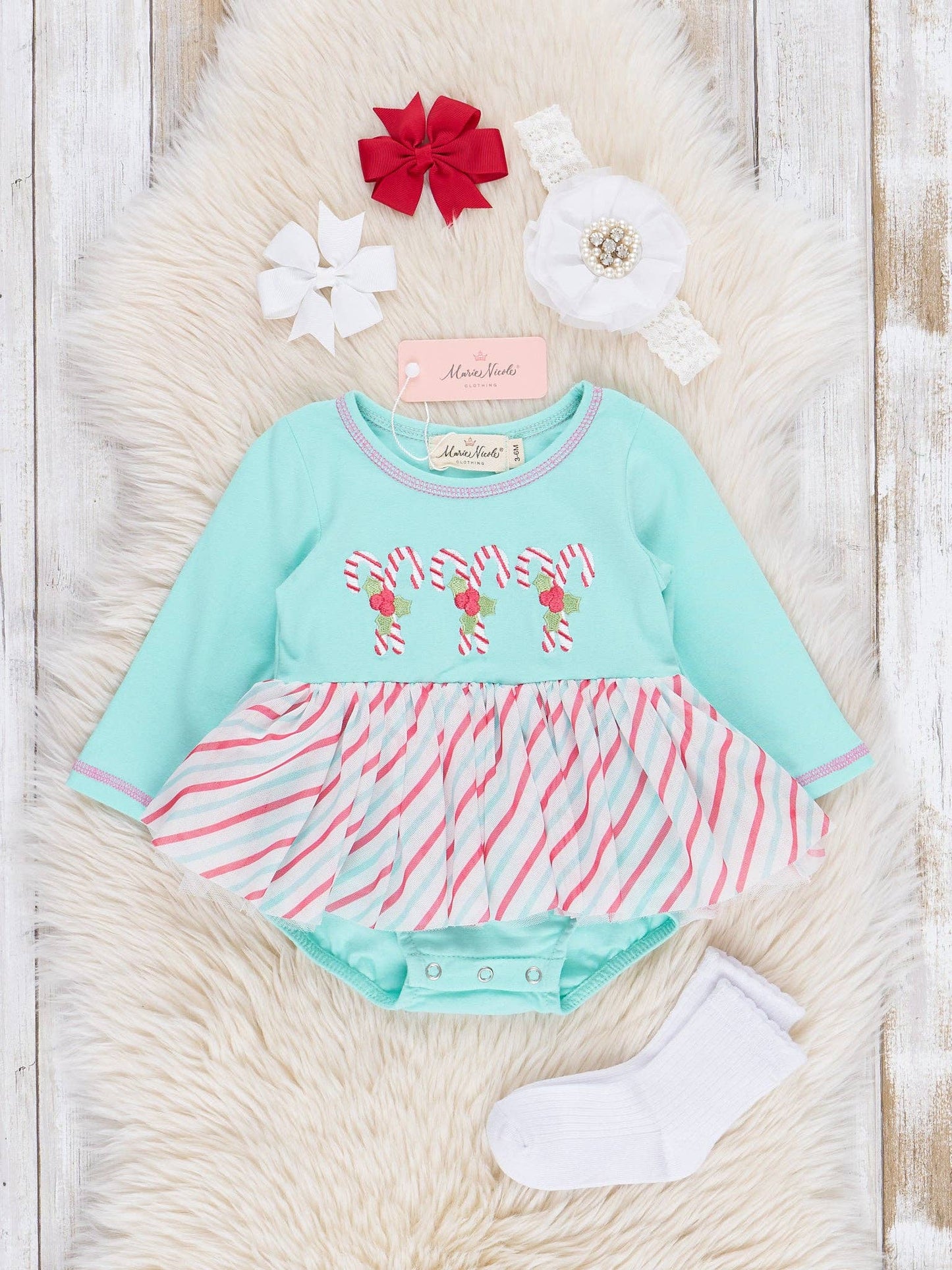 Teal Candy Cane Cutie Peplum Tulle Bubble