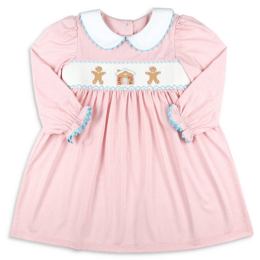 Girls Smocked Dress - Gingerbread