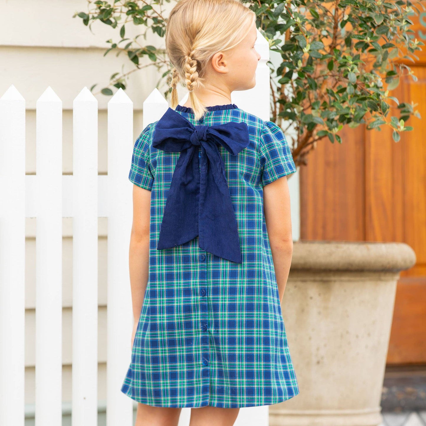 Girls Bow Back Dress - Midnight Tartan