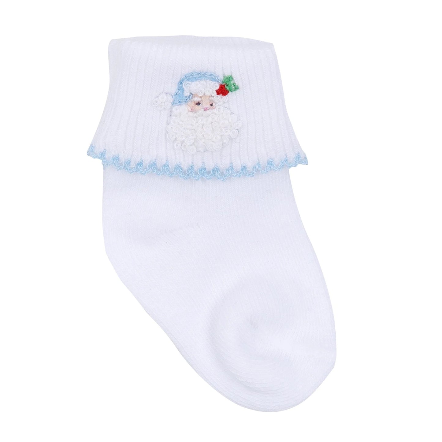 Santa Baby Embroidered Socks- Light Blue