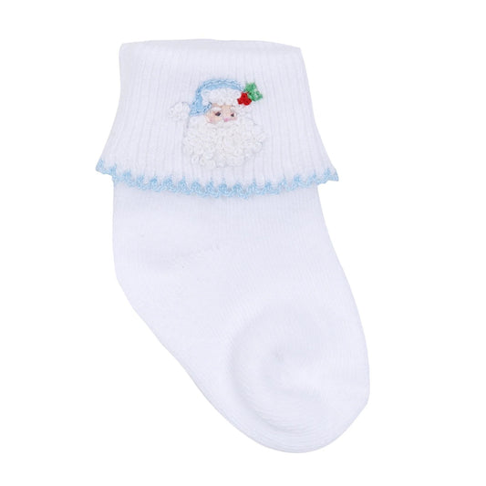 Santa Baby Embroidered Socks- Light Blue