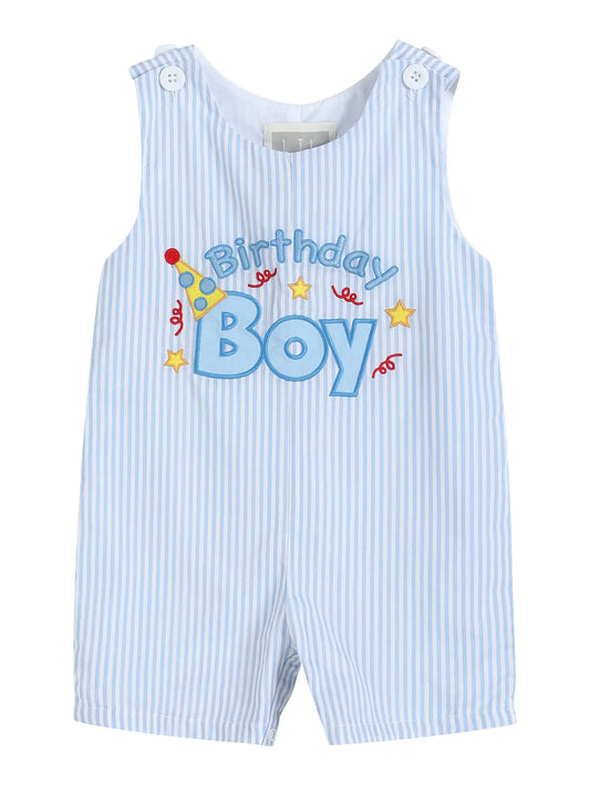 Light Blue Birthday Boy Applique Shortalls