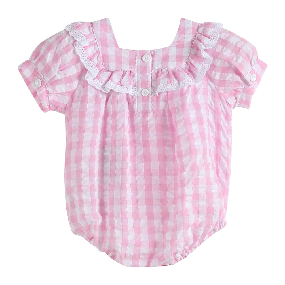 Pink Gingham Ruffle and Bow Romper