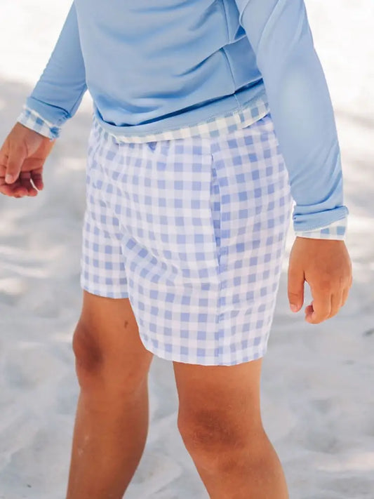 Blue Gingham Swim Shorts