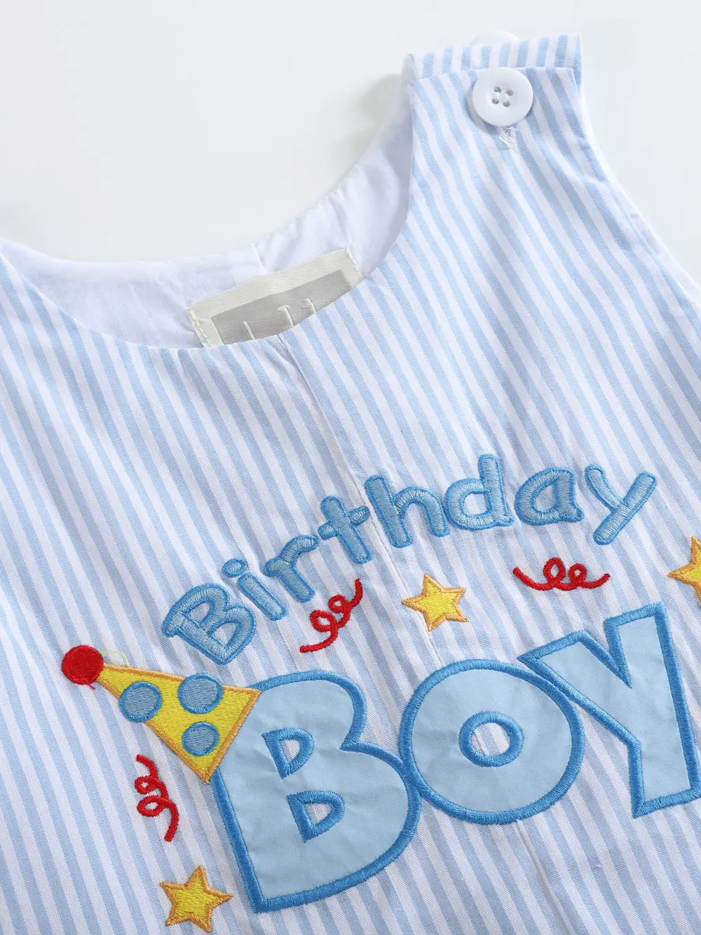 Light Blue Birthday Boy Applique Shortalls