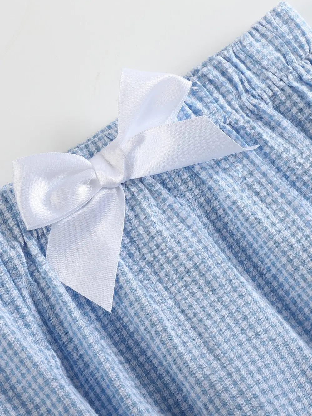 Blue Gingham Easter Bunny Smocked Top and Bloomer Set